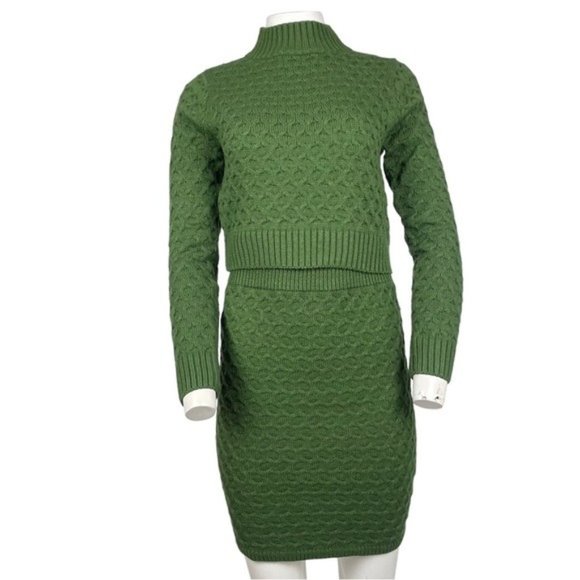Two-Piece Set with Button-Up Top and Embellished Skirt - Green main image 1